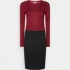 Anna Field Crew Ausschnitt Ripp Top Bodycon Mini Strickkleid - Etui-Jurk - Dark Red/Black