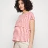 Maternity Long Tee- T-Shirt Basic - Red/Off-White