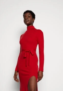 Anna Field Rollkragen Ripp Mini Strickkleid Mit Gürtel - Gebreide Jurk - Red -Anna Field 71b57cf9ce54411882918bef331aba09