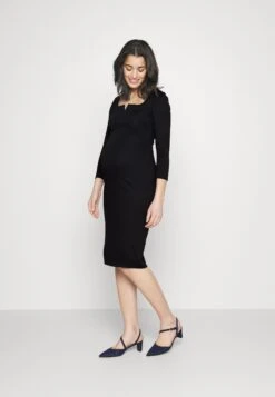 Notch Neckline Midi Dress - Jerseyjurk - Black