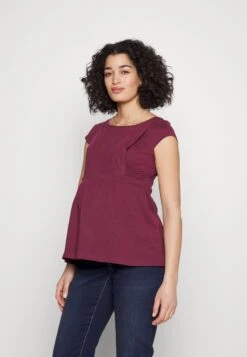 Maternity Baby Doll Nursing Tee- T-Shirt Print - Dark Red