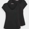 Anna Field Basic V Neck Drop Shoulder 2 Pack- T-Shirt Basic - Black